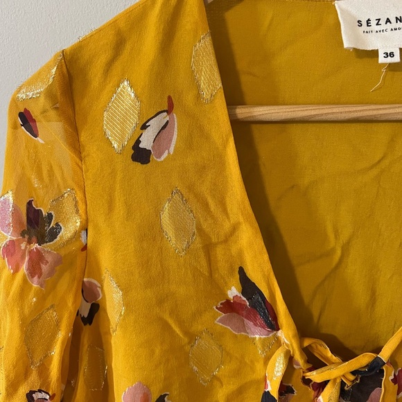 Sézane Anita Silk Blouse in Grands Fleurs Safran Mustard Yellow EU 38 (US 6) - Picture 6 of 13